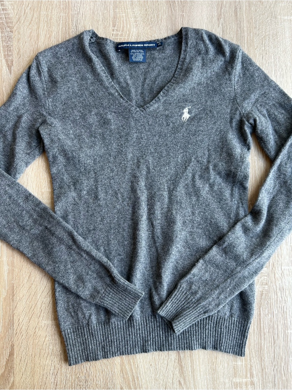 Ralph Lauren Sport Gray V-Neck Sweater Wool Cashmere XS